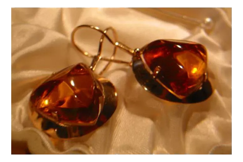 Russian Soviet silver rose gold plated 925 Amber earrings veab006